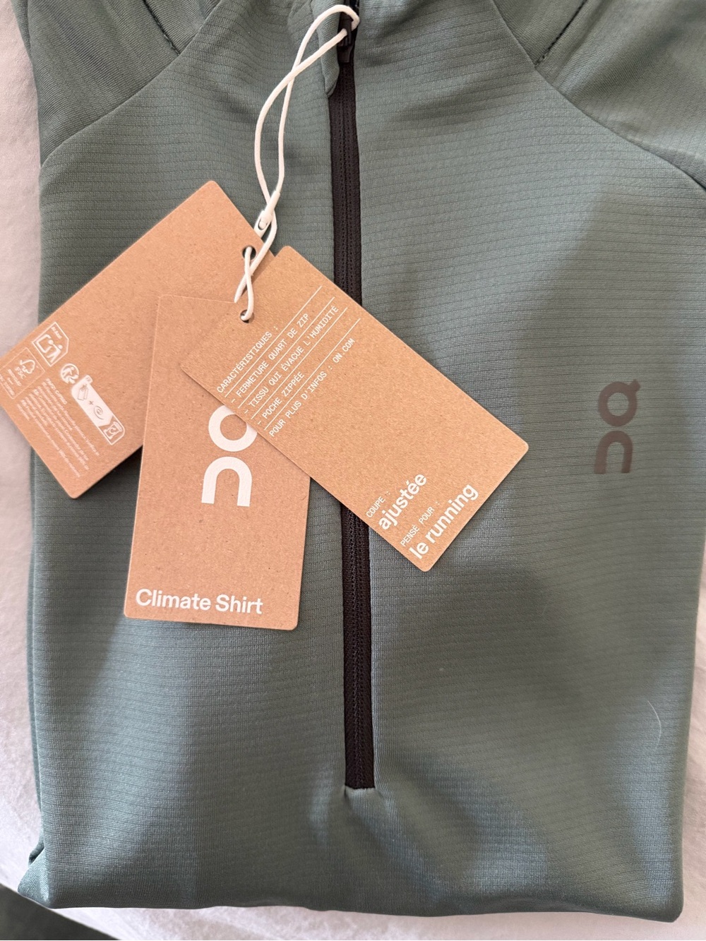 On Running Lightweight Long-Sleeve Half-Zip Top in Sage Green- climate shirt - Picture 3 of 5